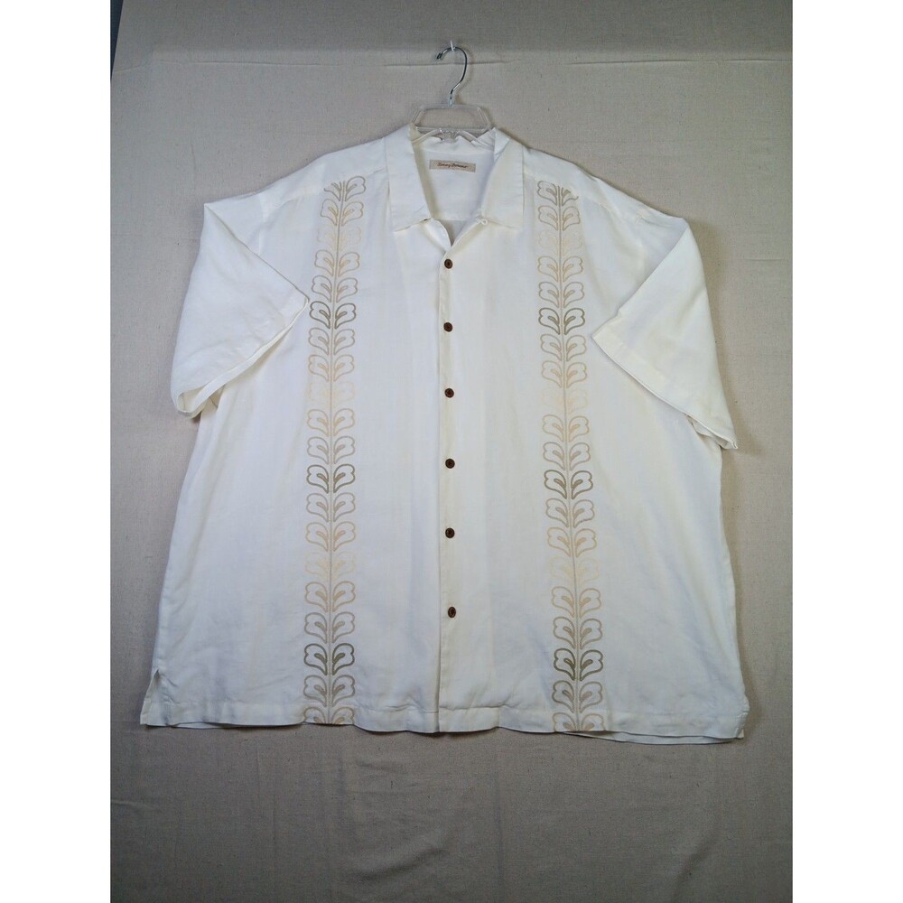 Tommy Bahama 100% Linen Embroidered Camp Shirt 3XB Off-White Button Up